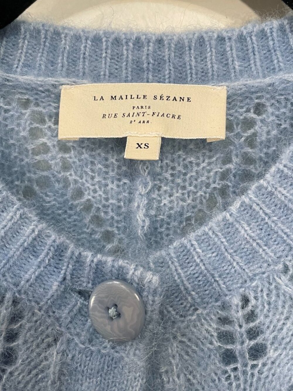 Last Call! Like New Sezane Phoebe Mohair Wool Pointelle Cardigan Storm Blue XS - Picture 6 of 8